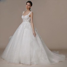 Custom Sweetheart Ivory Glitter Wedding Dresses For Bride Court Train Appliques