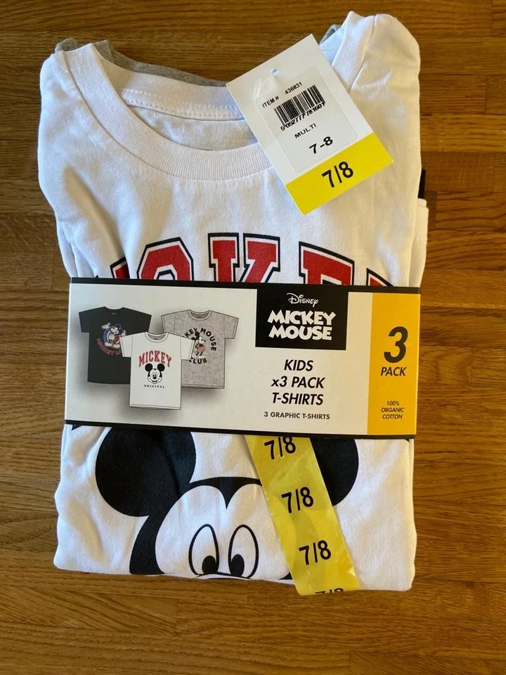 Disney 3pk Mickey Mouse T Shirt Age 7/8