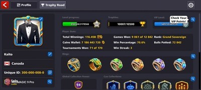8 Ball Pool Level 296 Account | 7Bil Coins | CCP 94 | Golden Unique ID