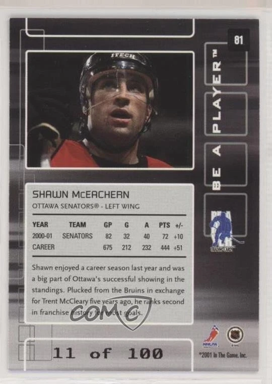 2001-02 ITG Be A Player Memorabilia Sapphire /100 Shawn McEachern #81 - Image 2 of 2