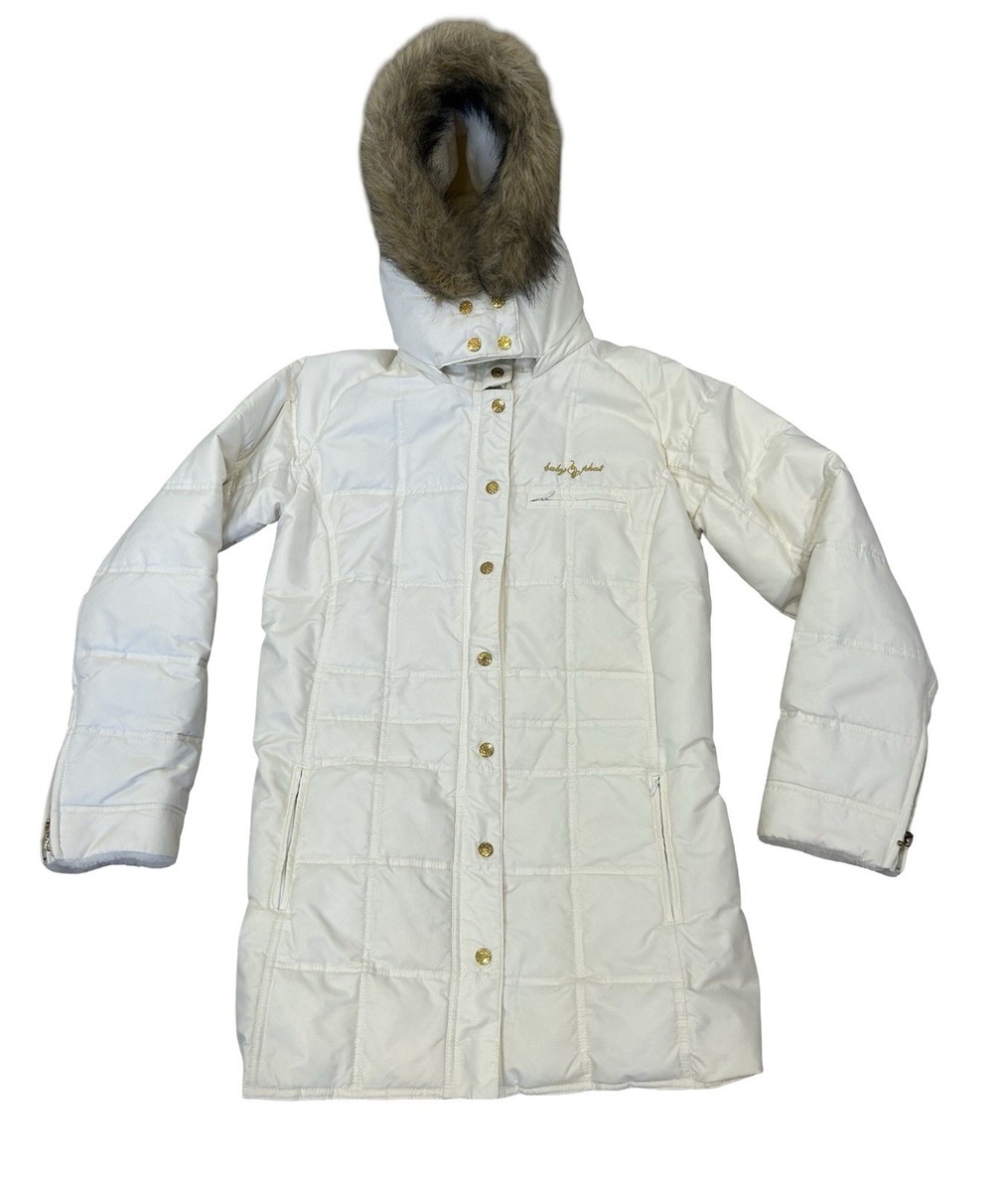 Baby Phat Y2K White Puffer Coat Jacket Fur Hood Gold Hardware