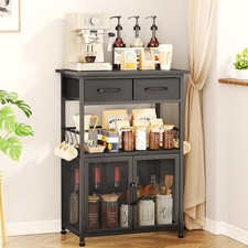 Coffee Bar Cabinet with Drawer - Coffee Stand Station with Removable Hooks