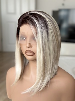 Blond Perücke Aschblond| Remy Haar Bob | flexibler Scheitelbereich | Front Lace 