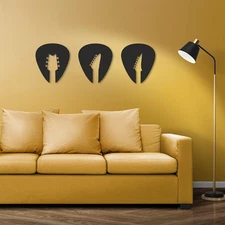 3Pcs Black Guitar Wall Art – Wooden Guitar Wall Decor for Living Room, Bedroom,