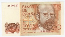 Spain España 200 Pesetas 16-9-1980 Pick 156 UNC Uncirculated Banknote No Letter