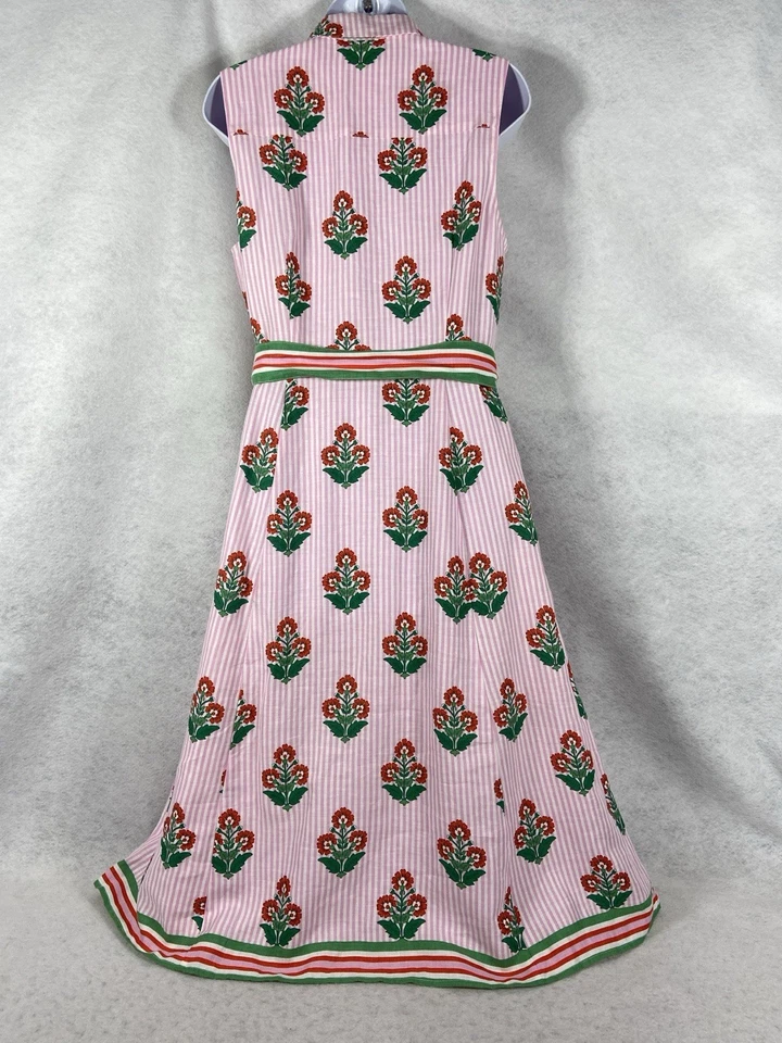 Boden Shirt Dress Women’s 8 Pink White Striped Sleeveless Floral Belted - Image 4 of 4