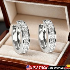 2Pairs Sterling Silver Plated Square Cz Huggie Hoop Earrings 12mm Women Men Gift