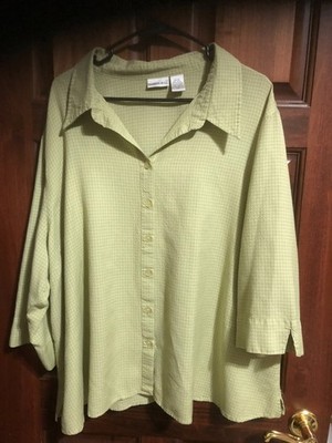 Fashion Bug Women's GREEN Top Plus Size 30/32W 3/4 Sleeve Button-Up
