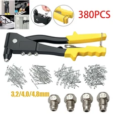 Assorted Rivets 4 Nozzle Head Sizes Hand Pop Rivet Gun Tool Kit 380 Heavy Duty