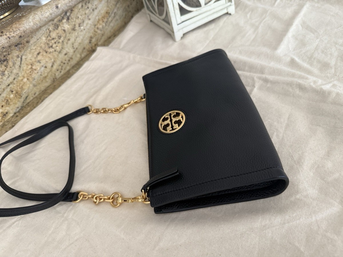 Tory Burch Carson Zip Top Crossbody Black Leather Bag (64887) for