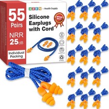 55 Pairs Silicone Ear Plugs Reusable Earplugs Noise Reduction 25dB NRR Corded