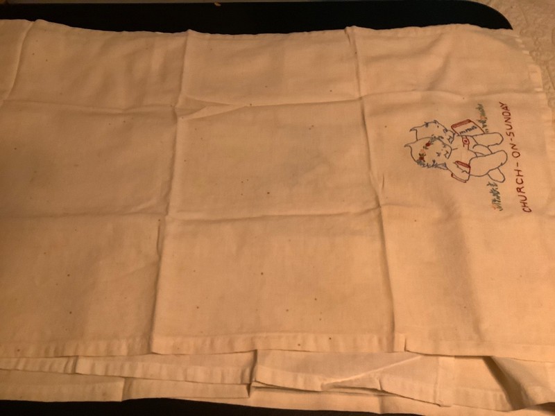 7 days of antique linen daily towels embroidered w/tasks approx 18” x 36” each-B