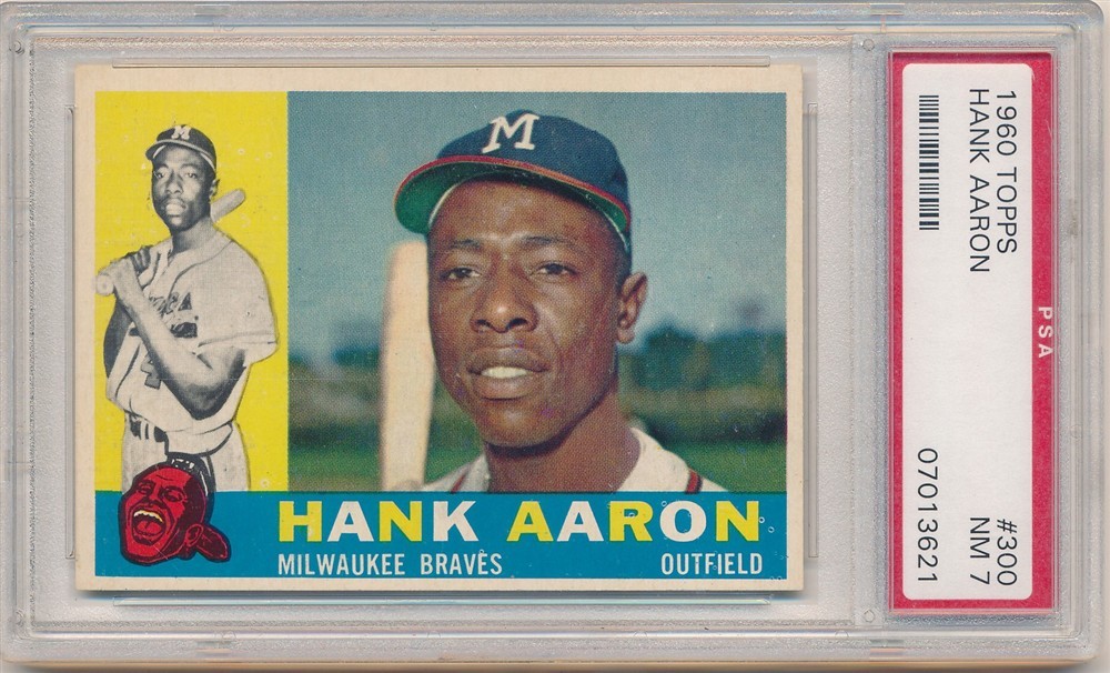 HANK AARON 1960 TOPPS BASEBALL CARD #300 MILWAUKEE BRAVES PSA 7 NM
