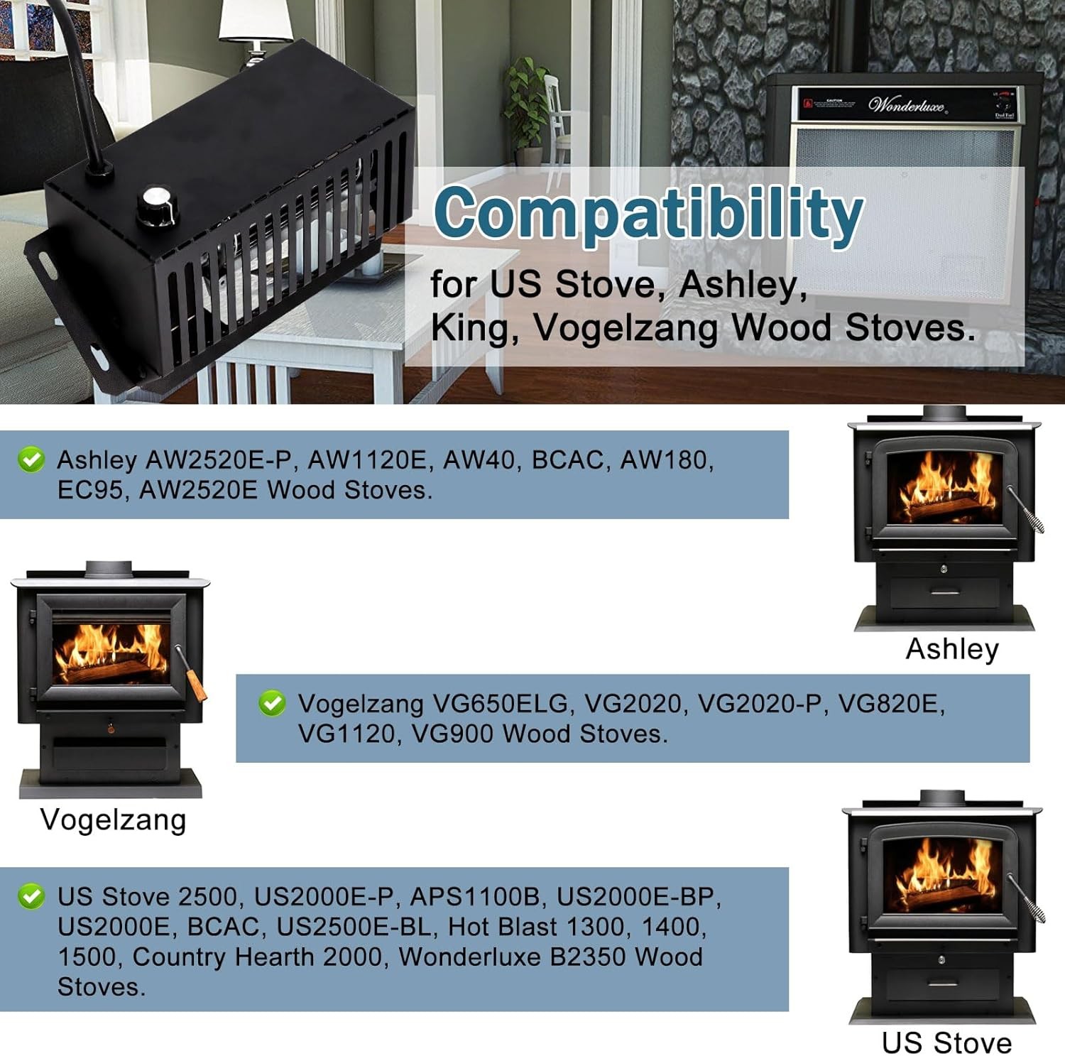 Replacement for Ashley King Vogelzang Wood Stove CB36 Circulator Blower Fan Kit 