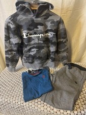 Champion Boys Hoodie Camo Gray U.S. Polo Assn. Blue Tee w/ Gray Joggers XS 4-5