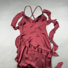 Fashion Nova Women's Chantelle Satin Size Medium Maxi Dress Burgundy Color