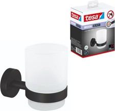 tesa Moon Black Zahnputzbecher aus satiniertem Glas mit Halter, matt schwarz - f