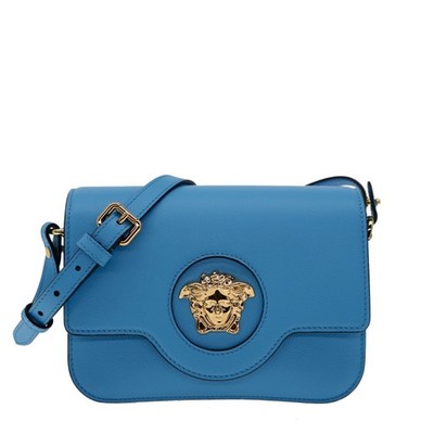Versace Medusa Shoulder Bag Crossbody Blue Leather New