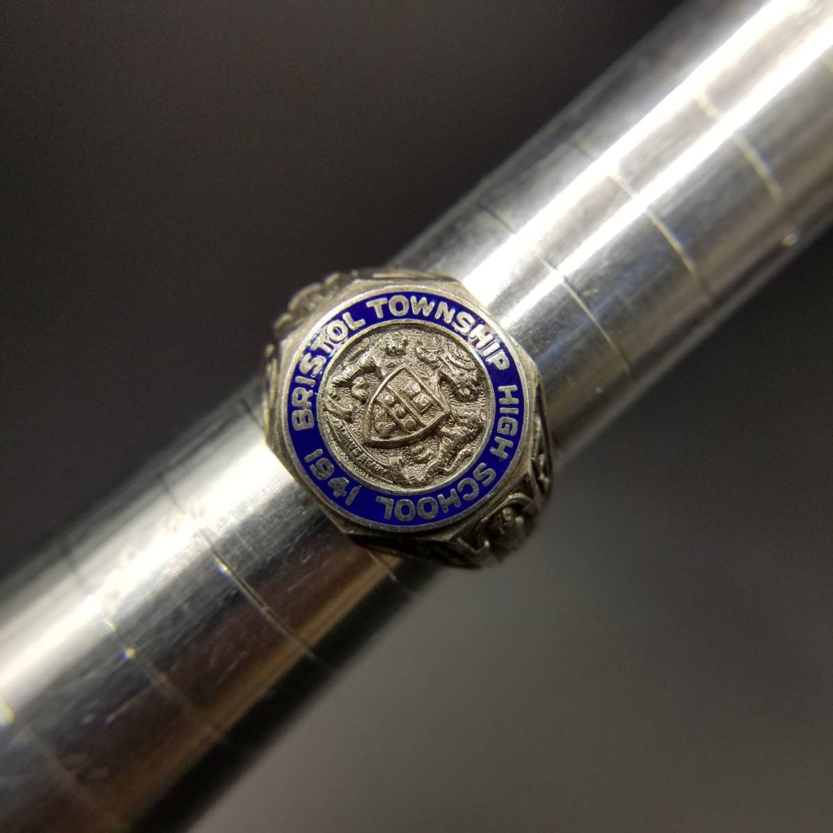 1949 US Class Ring Sterling Silver Vintage Blue Ename… - Gem