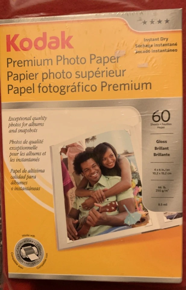 NEW Kodak Premium Photo Paper Gloss 4"x 6" 60 count 69lb 9ml Instant Dry. Sealed - Image 2 of 4