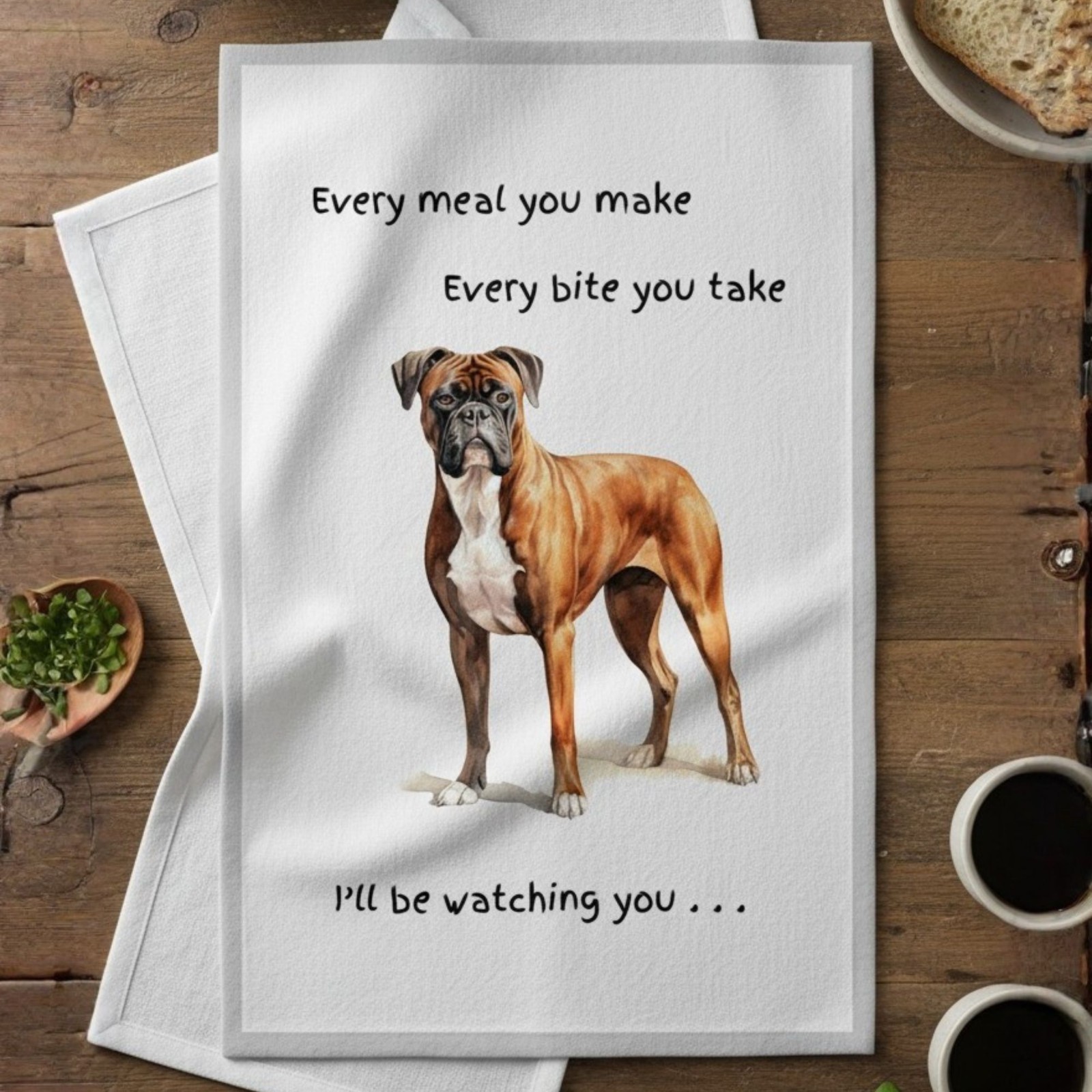 Boxer Dog Tea Towel Cotton Watching You Dish Cloth Lover Gift Stocking Filler