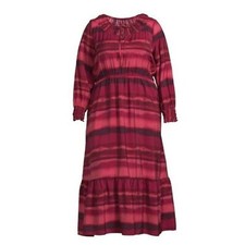 TERRA & SKY Peasant Tiered Long Sleeve Maxi Dress Plus 30W Washy Stripe Rose NWT