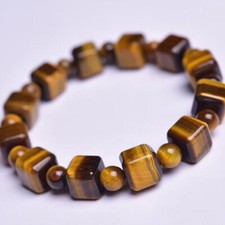 Natural Yellow Tiger's Eye Bangle Lucky Women Men Square Round Beaded Bracelet