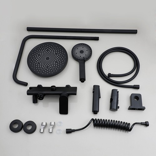 Bathroom 4-ways Black Color Shower System Hot Cold Mixer Shower Set Wall Mount - Picture 8 of 10