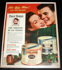 1945 OLD MAGAZINE PRINT AD, PHILIP MORRIS, FOR PIPE TOBACCO THAT HE CAN INHALE!