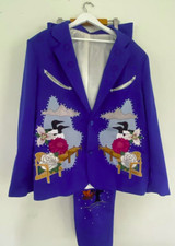 Men's 2Pc Bespoke Floral Embroidered Nudie Western cowboy Cocktail Prom Outfit
