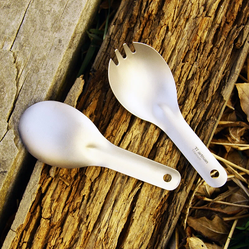 Titanium Spoon Spork Portable Ultralight Healthy Camping Backpacking Tableware - Image 3 of 4