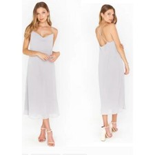 Show me Your Mumu Verona Cowl Neck Midi Slip Dress sz M In Dove Grey Chiffon