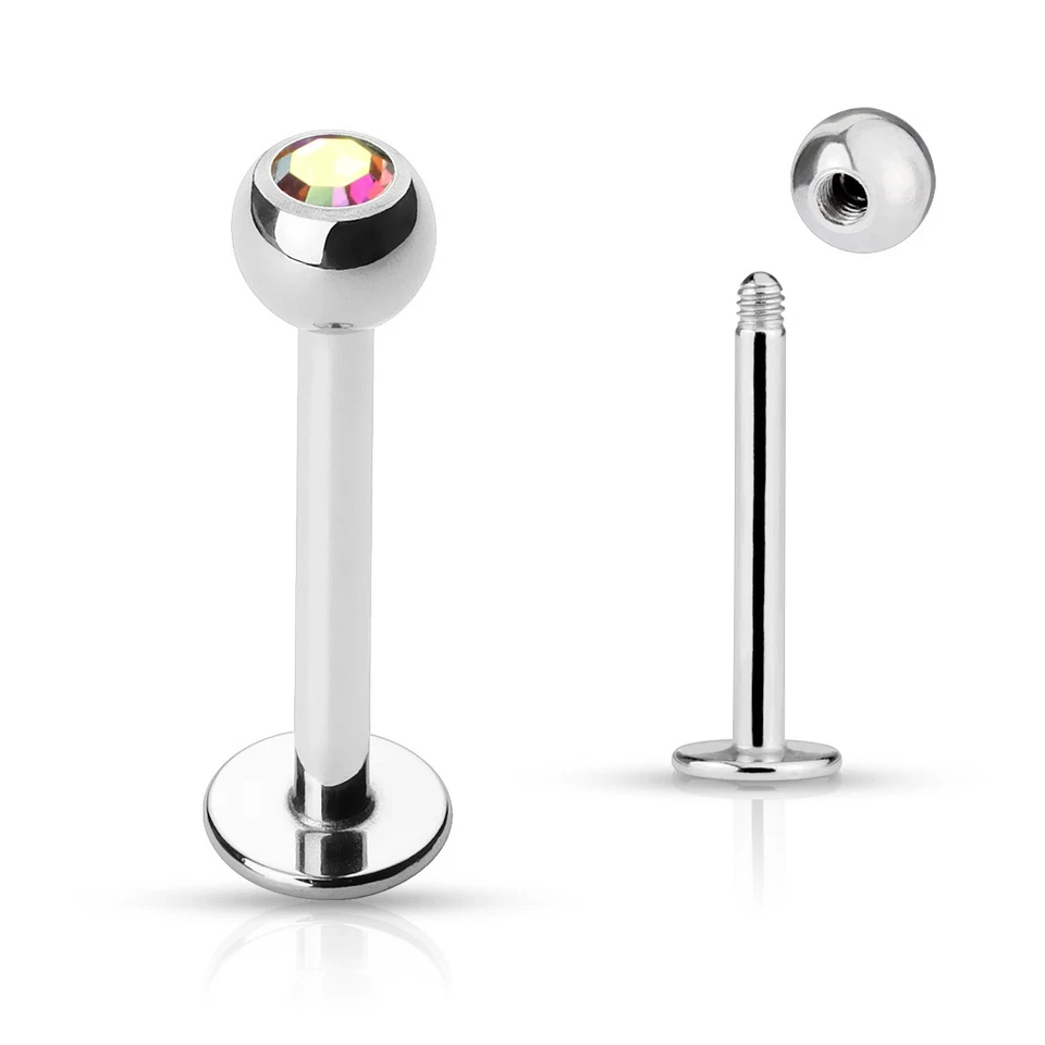 8 Pc CZ Gem Surgical Steel Helix Tragus Lip Piercing Labret Monroe Stud Ring 16g - Image 3 of 4