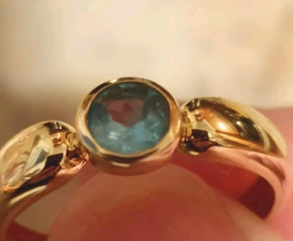 Damenring Silber 925, vergoldet, 1 Apatit 5 mm rund, Größe 57