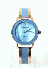 NEW ANNE KLEIN ROSE GOLD+BLUE,MOP (PEARL),GENUINE DIAMOND BANGLE,BRACELET WATCH 