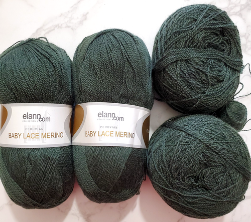 Elann Baby Lace Yarn Merino Lot 2 New + 2 Balls Wool Alpaca #1290 Green