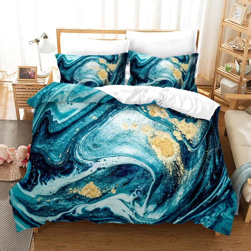 Doona Duvet Quilt Cover Bed Set Marble Blue Purple Marbling Blue Marbled Floral - Picture 8 of 19