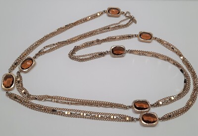 Vintage Sarah Coventry Golden Embers Topaz Faceted Necklace Opera Length 50''