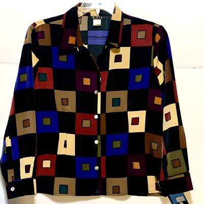 K.A.T.E. Blouse Women s Large Vintage Multicolor Geometric Print Retro USA