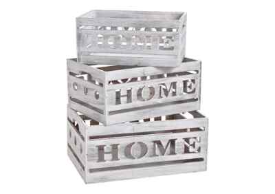 Kisten-Set 3er Set HOME aus Holz Weiß Deko Geschenk Holzkiste Holzbox