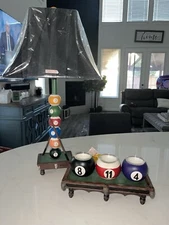 Vintage Orion’s Billiards Pool Ball Lamp & Set of 3 Pool Ball Candle Holder New