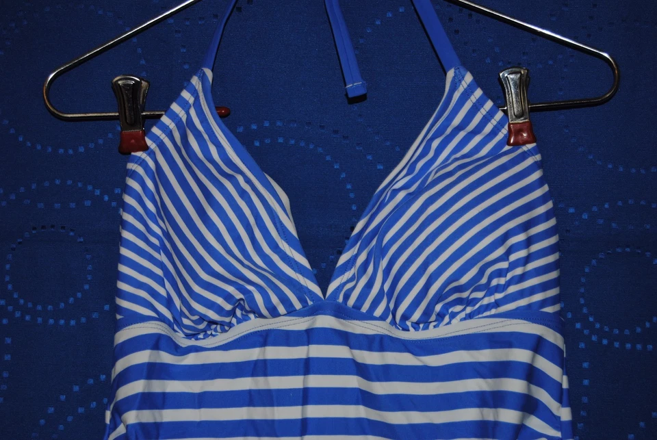 Tankini Top LIZ LONG MATERNITY Azul Blanco Rayas Solo Traje de Baño Talla S/P   Foto 2 de 4