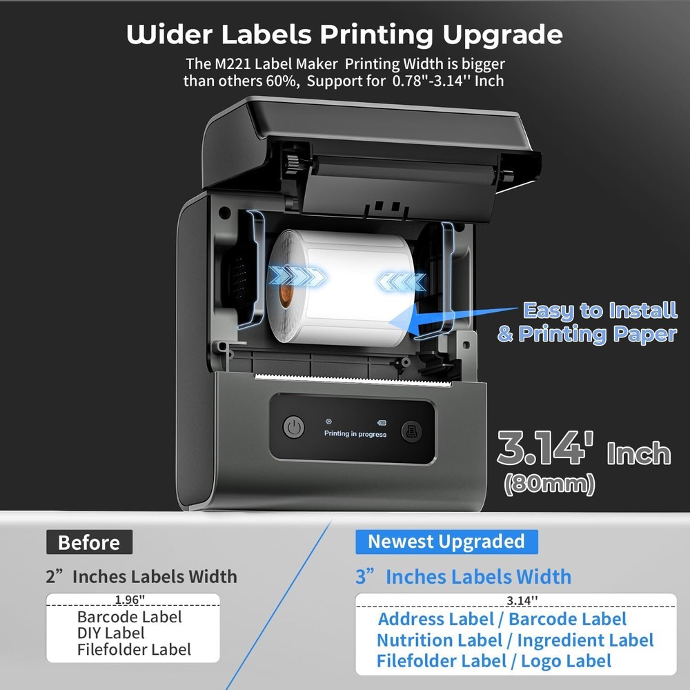 Upgrade 3 Inch Bluetooth Label Maker for Addresses and Barcodes Upgrade 3 Inch Bluetooth Label Maker for Addresses and Barcodes