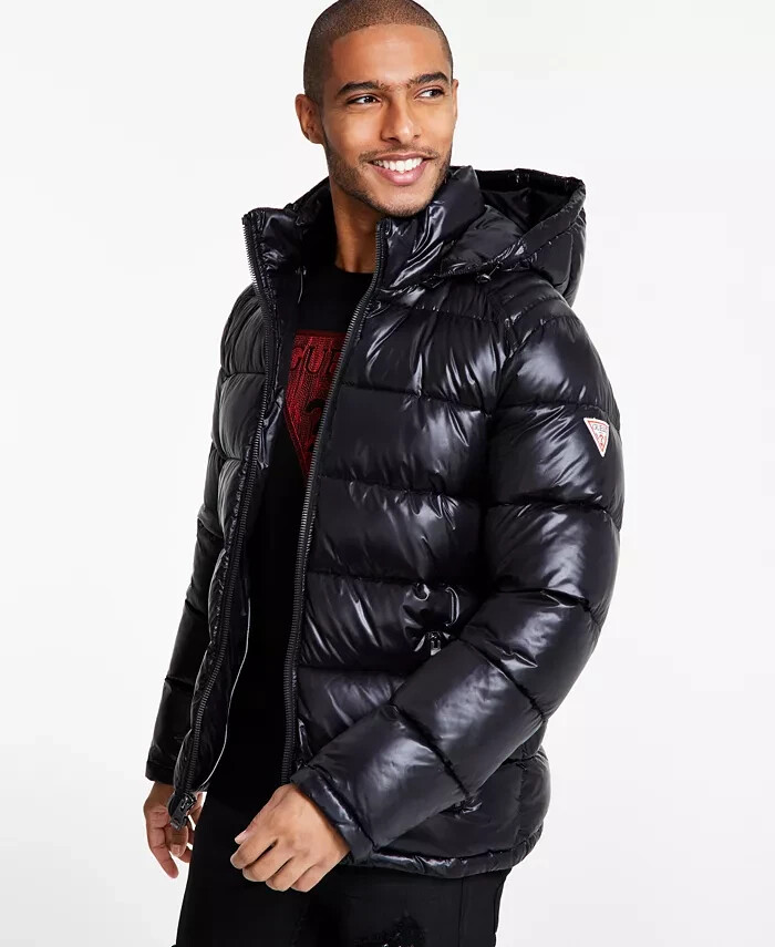 GUESS Men's Black Hooded Puffer Coat Winter Jacket L Ymy0921 GUESS Men's Black Hooded Puffer Coat Winter Jacket L Ymy0921