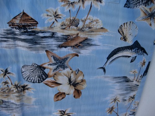 NEW BEAUTIFUL CAMPIA SPORTS ALOHA SHIRT BLUE MARLIN SPORTS FISHING 100% COTTON L - Picture 5 of 12