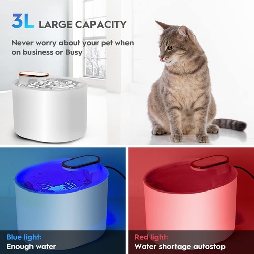 Katzenbrunnen 3L Trinkbrunnen für Katzen Hunde USB Wasserbrunnen mit LED DHL - Bild 7 von 13