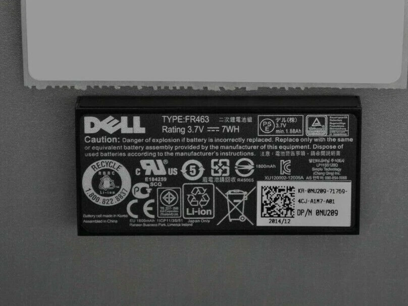 Dell PowerEdge Raid Controller Battery PERC 5i 6i H700 0NU209 NU209