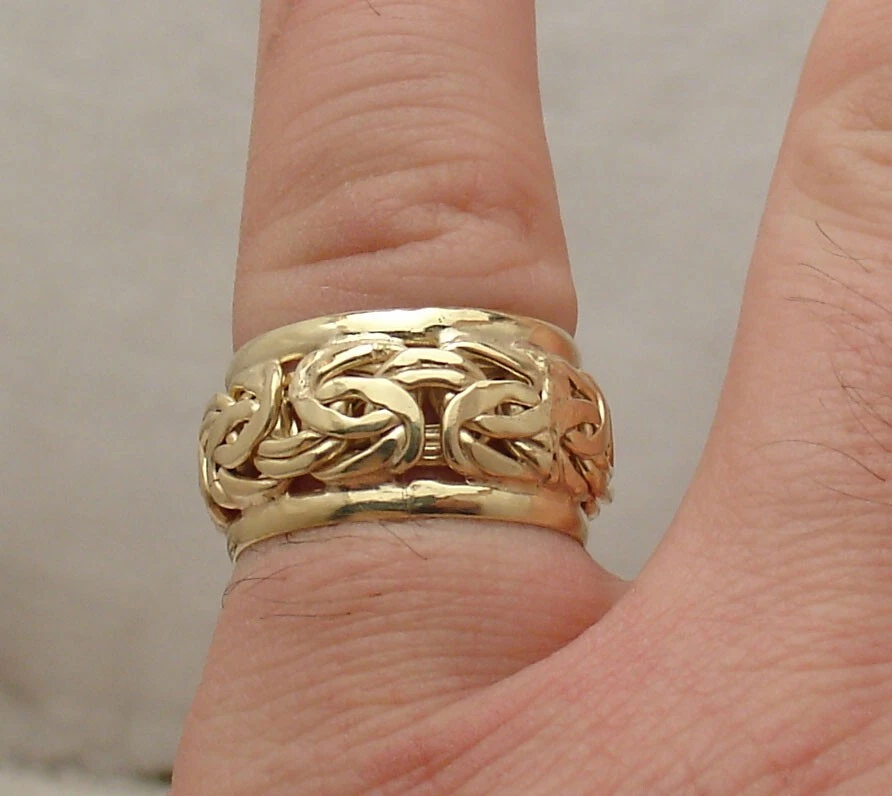 Size 7.5 Technibond Framed Byzantine Band Ring 14K Yellow Gold Plated Silver - Image 4 of 4