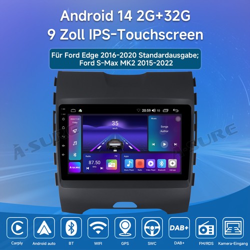 9" Android 14 Autoradio GPS Navi Carplay Für Ford Edge 2016-2020 S-Max 2015-22 - Bild 2 von 15