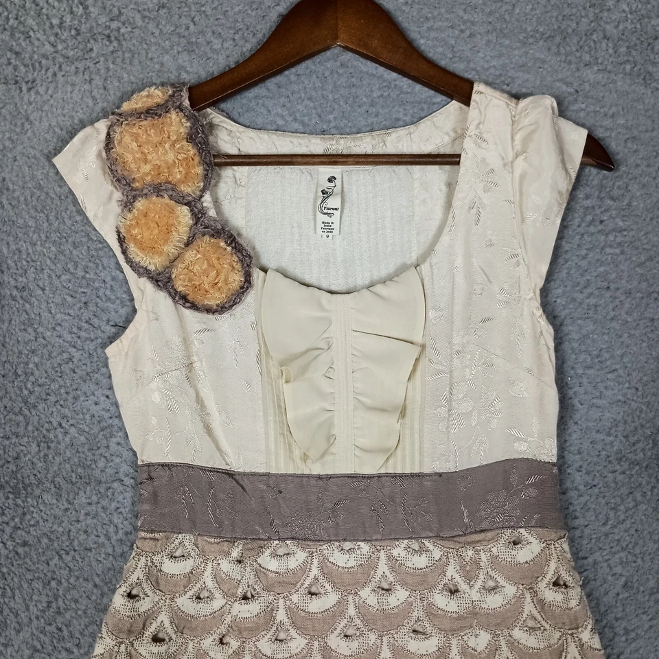 Vestido Vaina Anthropologie Floreat Para Mujer 0 Beige Babergh Tapiz Manga Gorra Foto 3 de 4